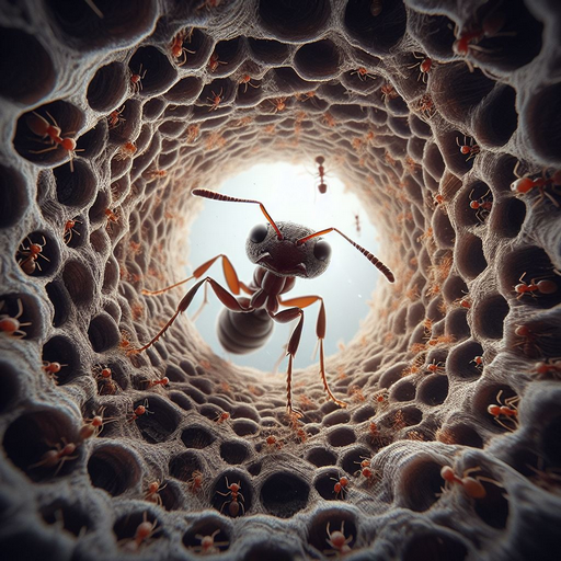 pov footage of an ant navigating the inside of an ant nest